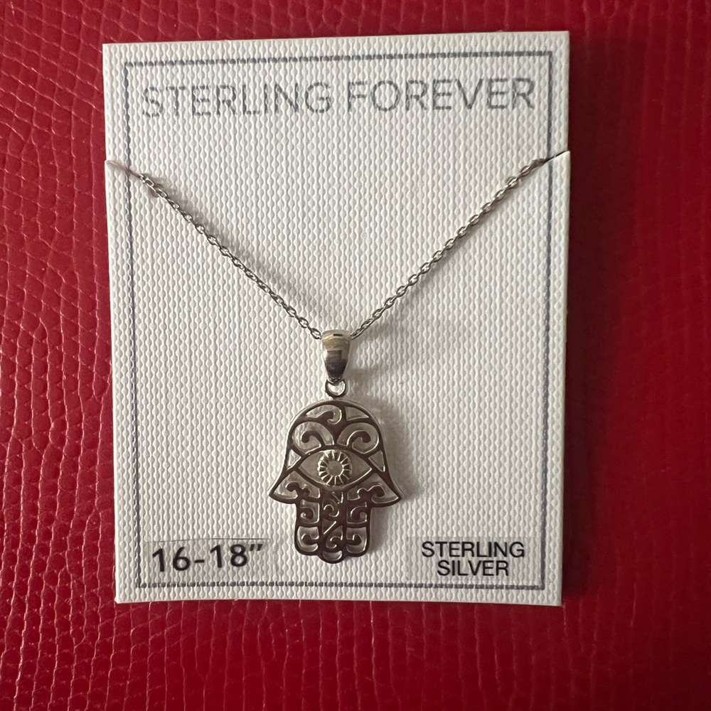Silver Hamsa Hand Pendant Necklace - Silver